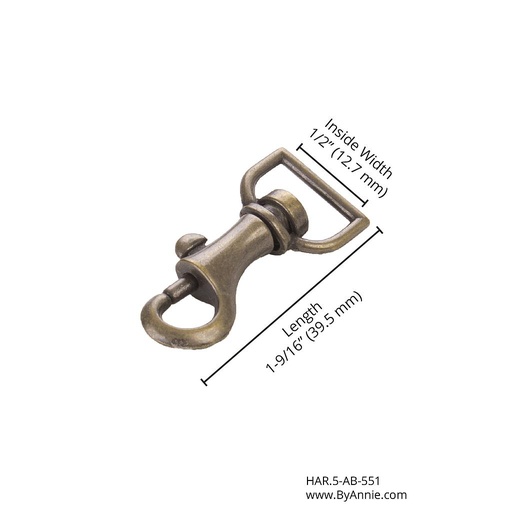 [HAR.5-AB-551] Swivel Hook (Bolt-Snap) - ½" - Antique Brass