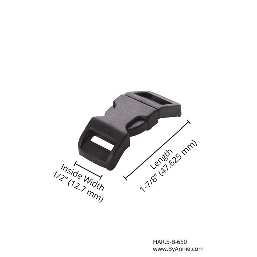 [HAR.5-B-650] Side Release Buckle - ½" - Black Plastic