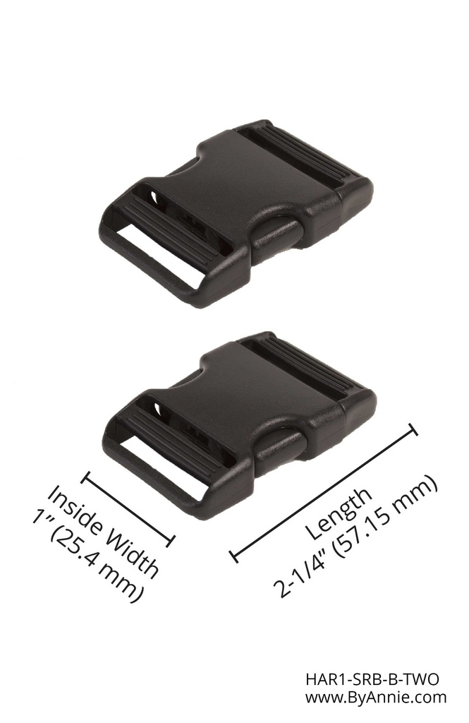 Side Release Buckle - 1" - Black Plastic - Set of Two