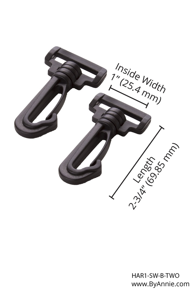 Swivel Hook - 1" - Black Plastic - Set of Two