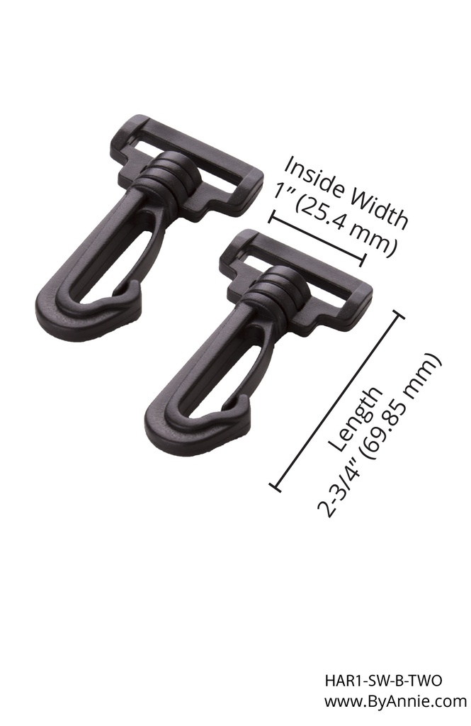 Swivel Hook - 1" - Set of Two (Black Plastic)