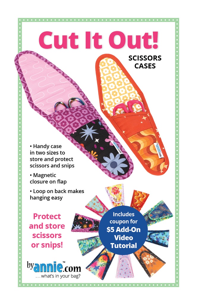 Front cover of the ByAnnie Cut It Out printed scissors case sewing pattern PBA308
