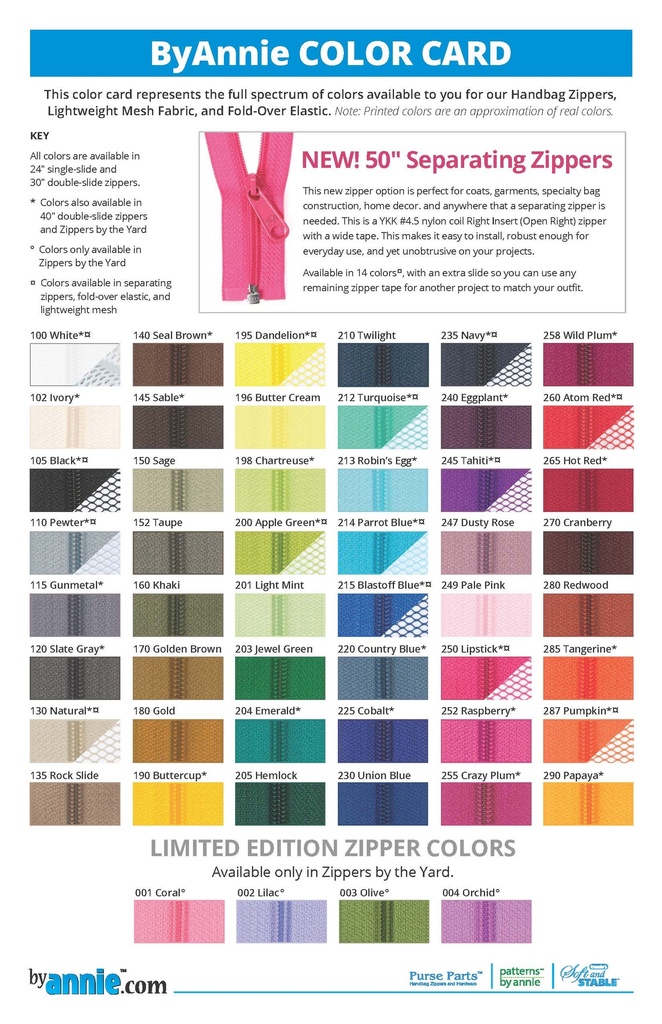 Zipper Color Card
