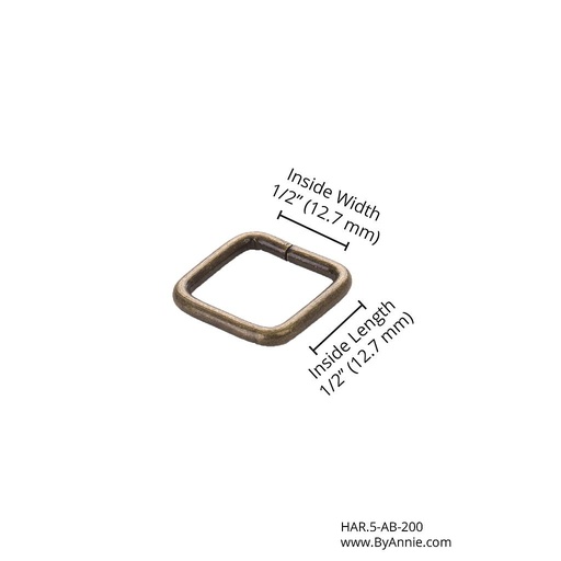 [HAR.5-AB-200] Rectangle Ring - ½" - Antique Brass