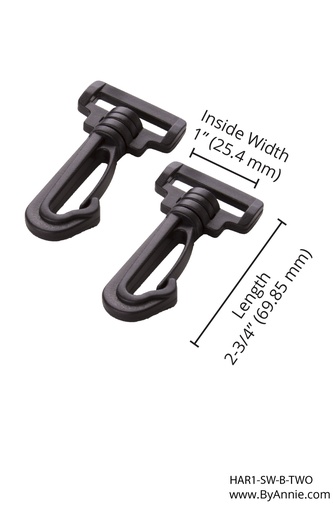 [HAR1-SW-B-TWO] Swivel Hook - 1" - Set of Two (Black Plastic)