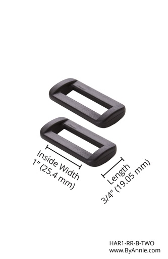 [HAR1-RR-B-TWO] Rectangle Ring - 1" - Set of Two (Black Plastic)
