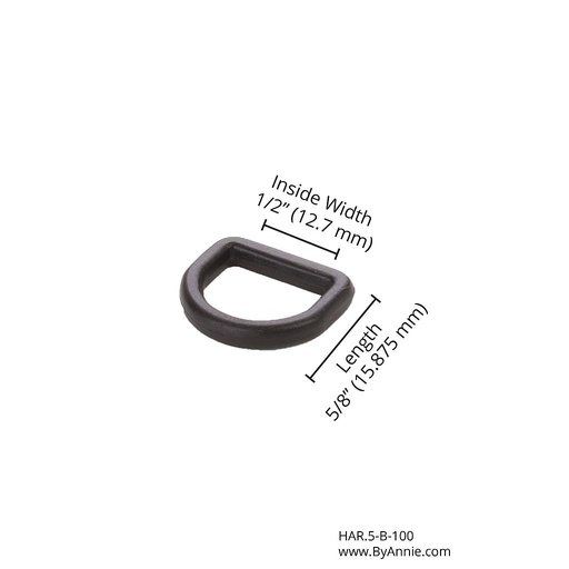 [HAR.5-B-100] D-Ring - ½" - (Black Plastic)