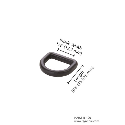 [HAR.5-B-100] D-Ring - ½" - Black Plastic